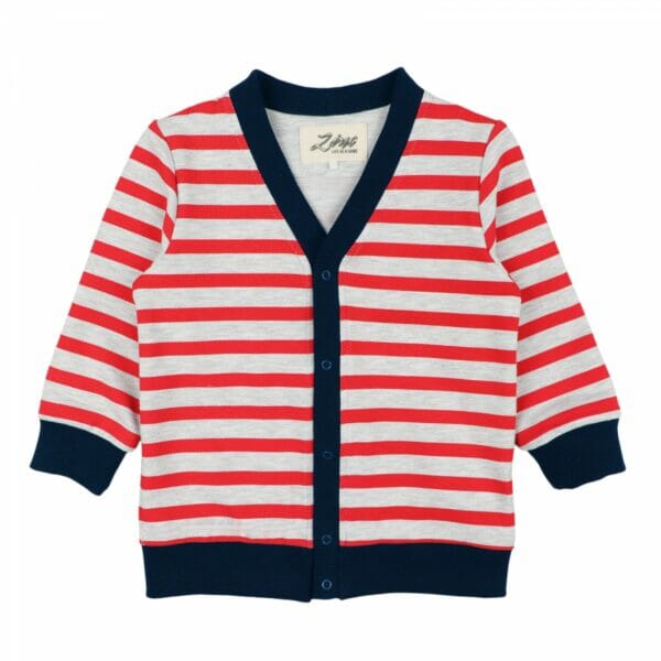 Striped cardigan white blended+red