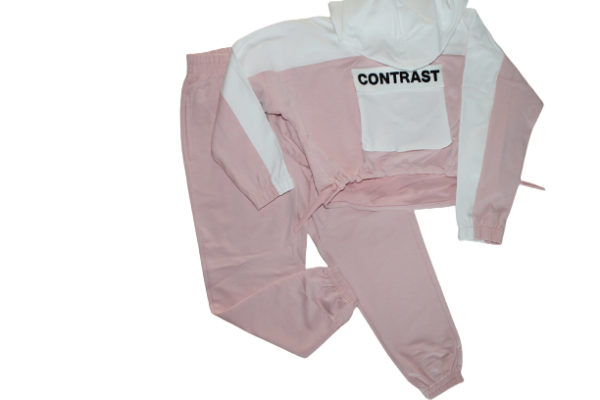 Two-tone girl’s hooded set pink and white