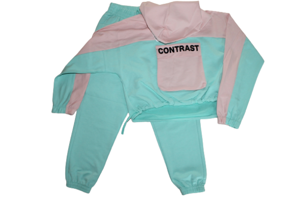 Two-tone girl’s hooded set pink-green