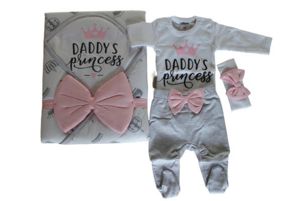 Baby dress set 5-piece Princess with stars in white / pink newborn
