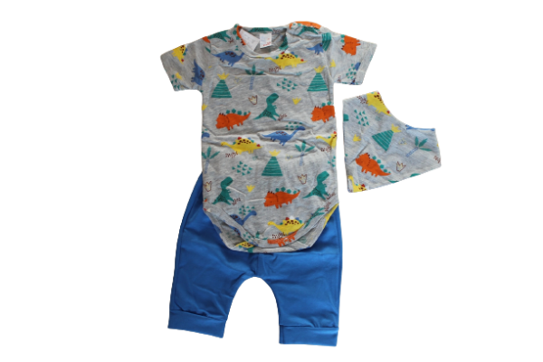 Baby set 3 piece Dino in gray-blue