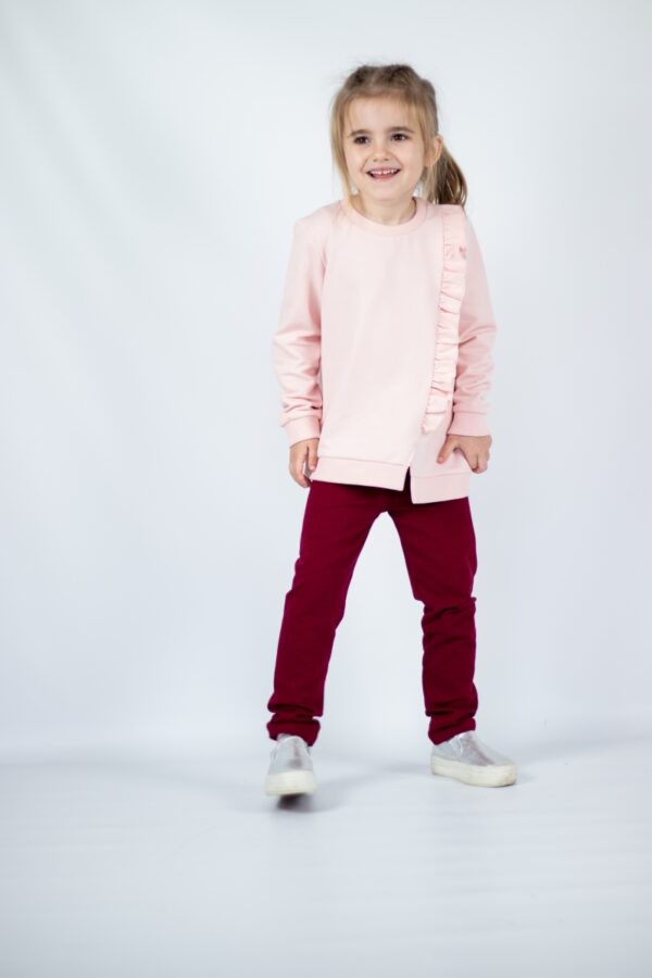 Set of tunic with curls + leggings powder pink+bordeaux