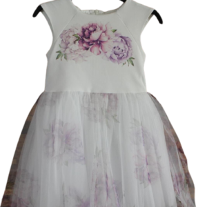 Dress with Flowers in ecru / purple