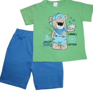 T-shirt avec short Ours en vert/bleu