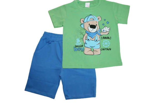 T-shirt with shorts Bear in green/blue