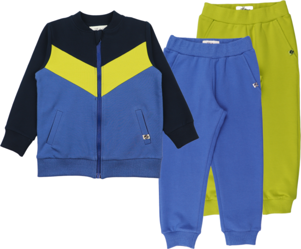 3-delig set(sweatshirt en 2 broeken) blauw en geel